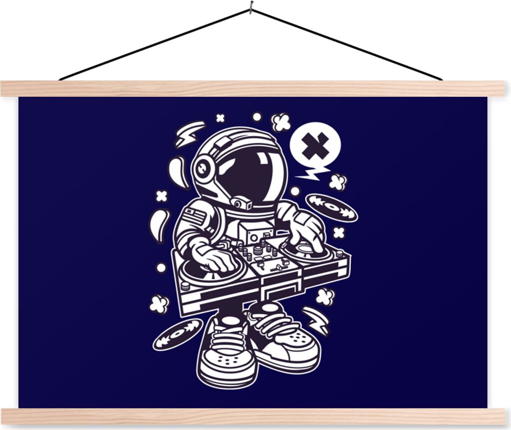 MuchoWow Textilposter DJ - Astronaut - Jahrgang 60x40 cm mit holzfarbenen Rahmen - Bilder