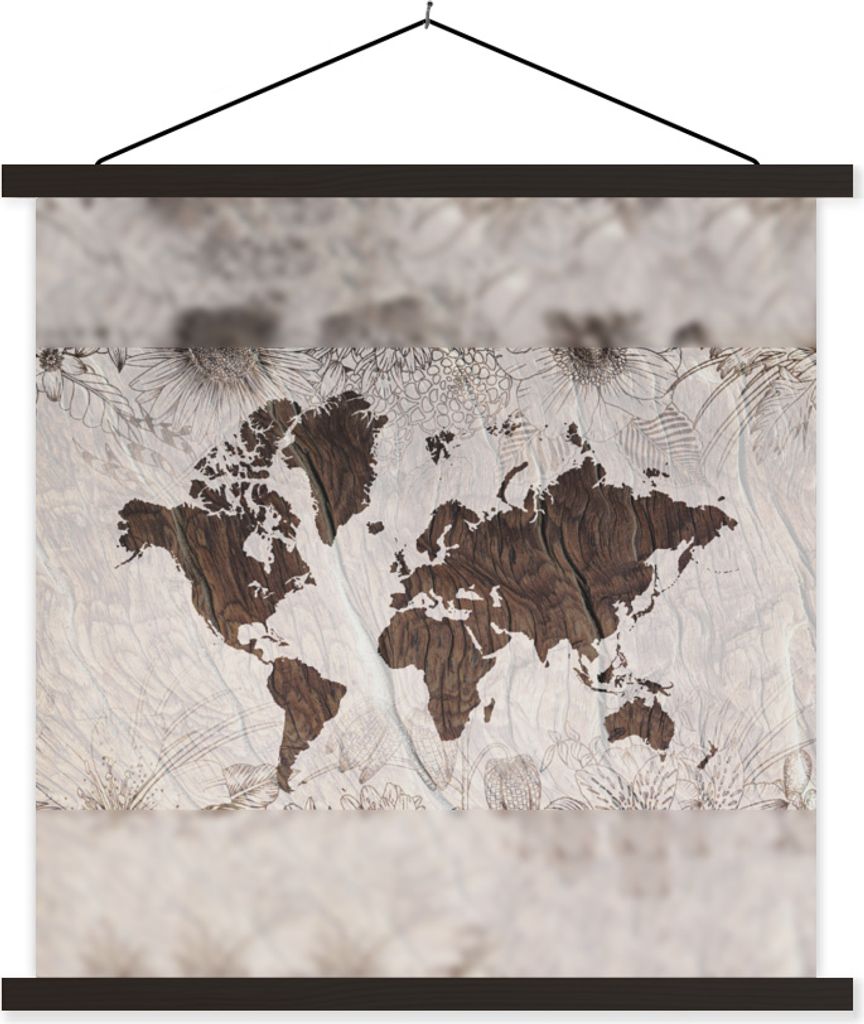 MuchoWow Textilposter Weltkarte - Braun - Blume 40x40 cm mit schwarzem Rahmen - Fotos