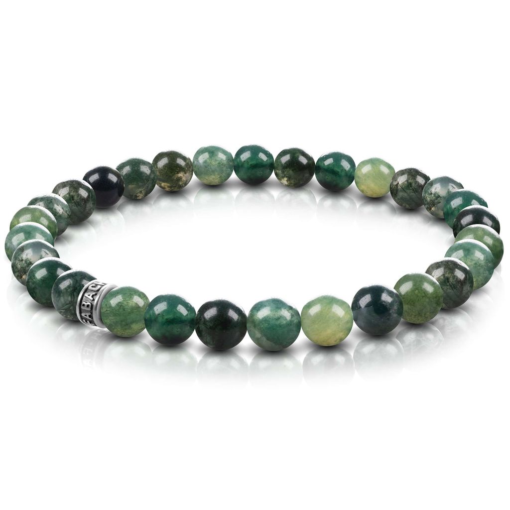 FABACH Achat Perlenarmband mit 6mm Edelstein-Perlen und 925 Sterling Silber Logo-Perle - Edles Naturstein Stretch-Armband für Damen (Meeresgrün)