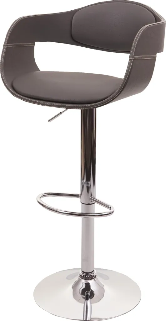 Tabouret de bar rétro bois et cuir synthétique gris mat assise confort