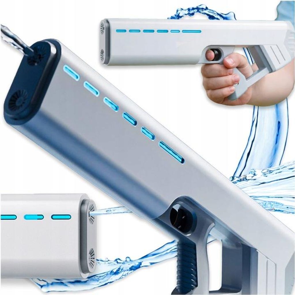 Elektrische Wasserpistole Automatik XXL – Großes Wassergewehr für Kinder – 500ml Tank & USB-Akku – Reichweite & Power – Weiß-Grau