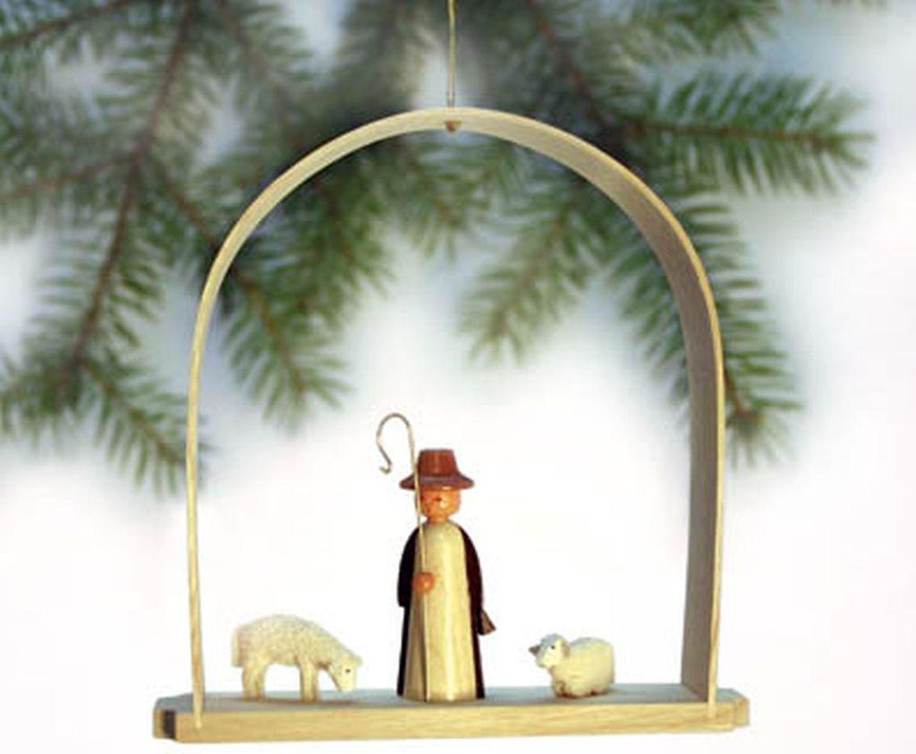 Baumbehang Schäfer mit Schafen im Bogen bunt Höhe=13cm NEU