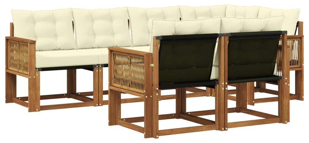vidaXL Outdoor-Sofagarnitur mit Kissen 7 pcs Natur und Creme