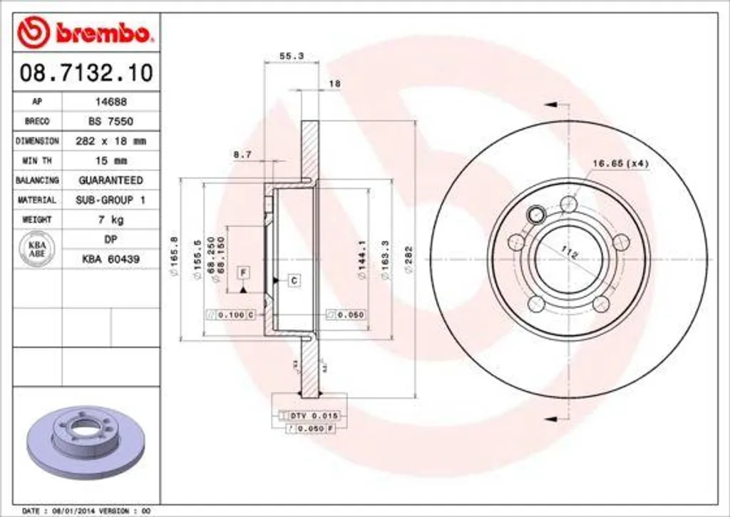 Disque de Frein Arrière pour Volkswagen T4 Van Brembo 08.7132.10 Sécurité