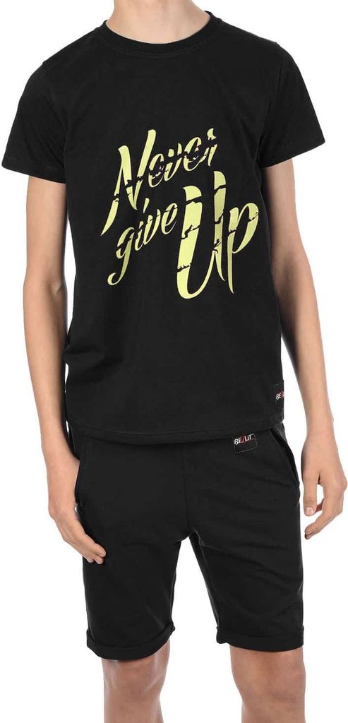 BEZLIT Jungen Sommer Set T-Shirt NEVER GIVE UP und Stoff Shorts Schwarz / Schwarz 104/110