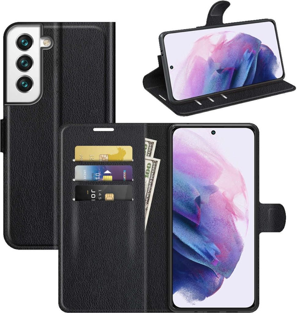 Für Samsung Galaxy S22 Plus Handy Tasche Schwarz Etuis Kunst-Leder Hülle Schutz