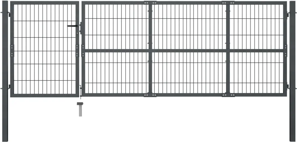 Portail en acier robuste 350x100 cm anthracite avec poteaux inclus