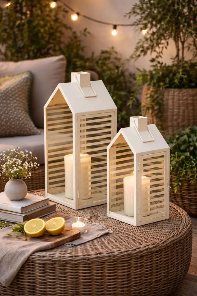 Lot de 2 Lanternes HOWHOMELY Blanches en Métal pour Jardin et Salon