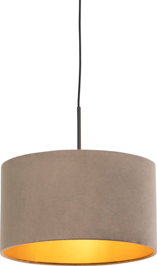 QAZQA - Landhaus I Vintage I Rustikal Hängelampe I Pendellampe I Pendelleuchte mit Velourschirm taupe mit Gold I Messing 35 cm - Combi I Wohnzimme...