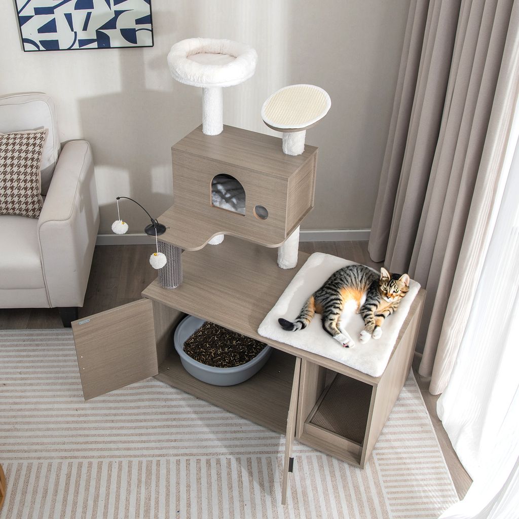 COSTWAY Kratzbaum mit Katzenklo und Höhle, 2-in-1 Produktbild 2