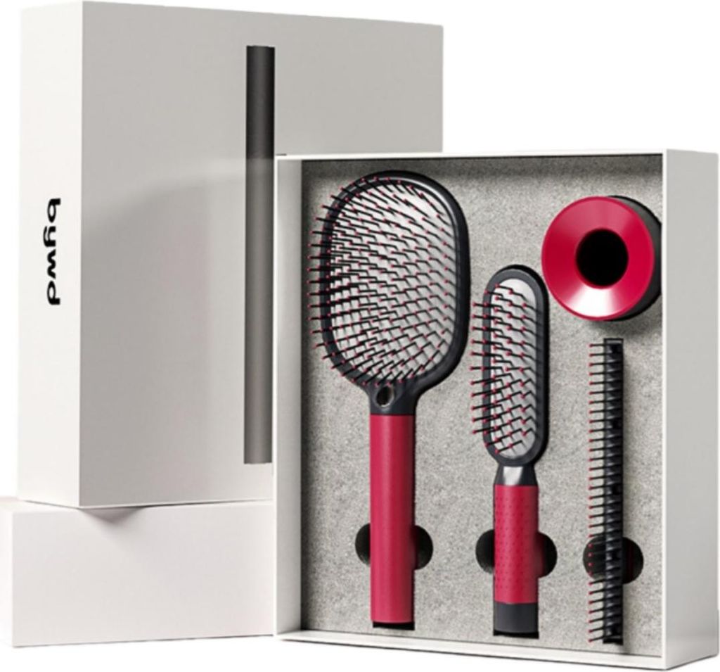 INF 4-teiliges Massage Haarbürsten Set - Luftkissen, Antistatik & Kopfhautmassage Rot