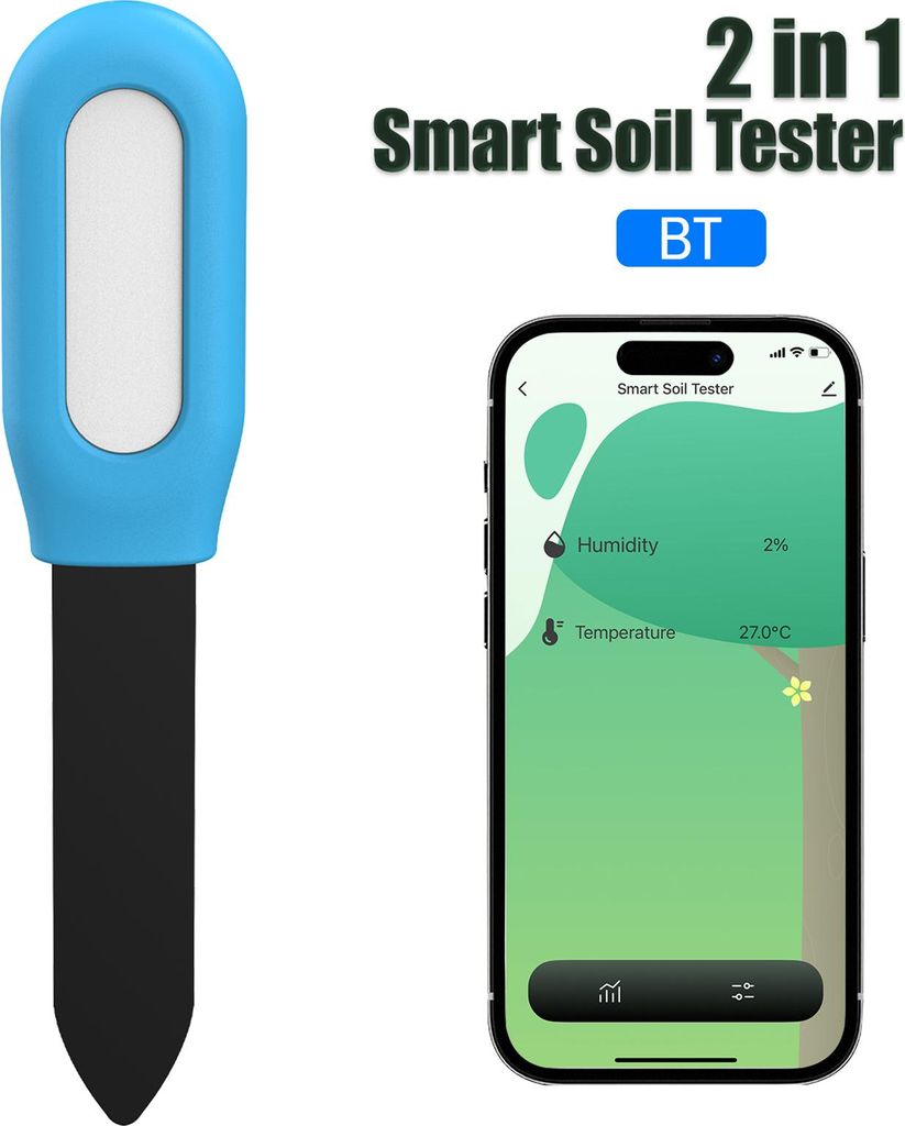 Soil Moisture Meter Bluetooth Smart Soil Tester with SmartLife App Real-Time Monitoring Indoor Plants Humidity Temperature Alarm Low Battery Alert