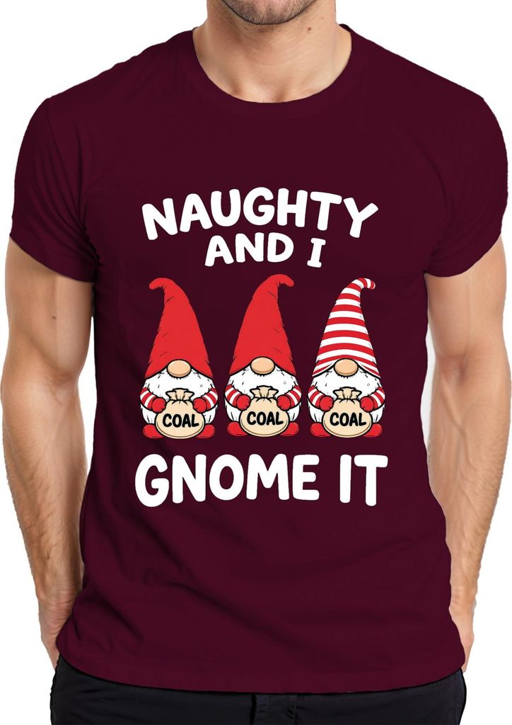 Naughty And I Gnome It Weihnachtsgnom Wichtel Nikolaus Lustig Herren T-Shirt, Burgundy, XXL