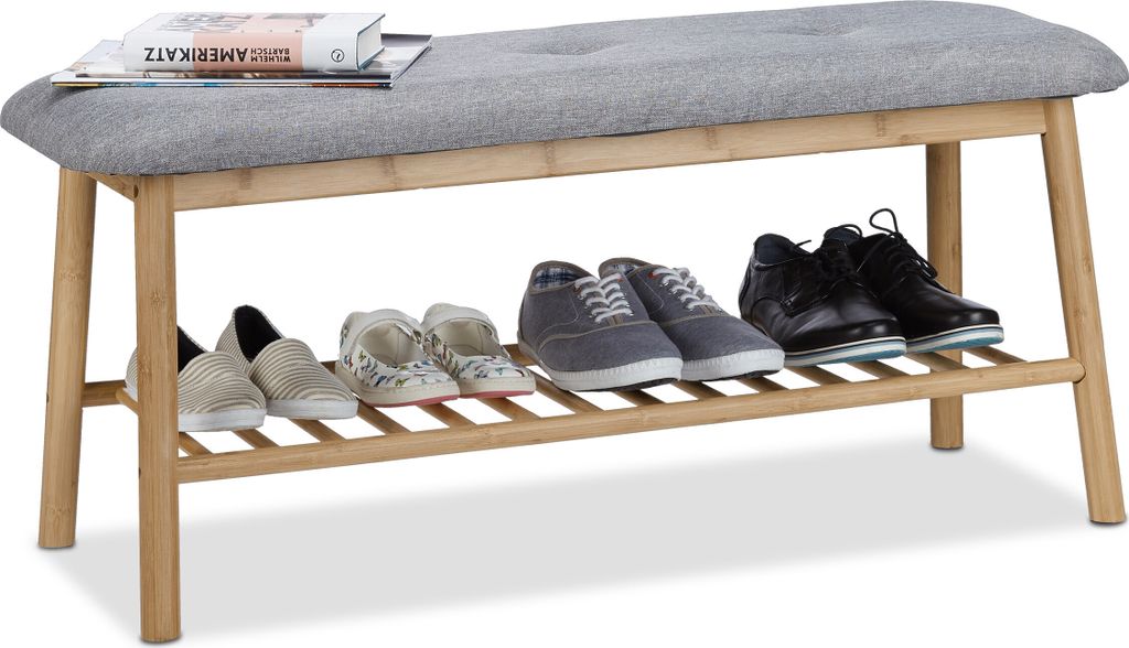 relaxdays Gepolsterte Schuhbank aus Bambus