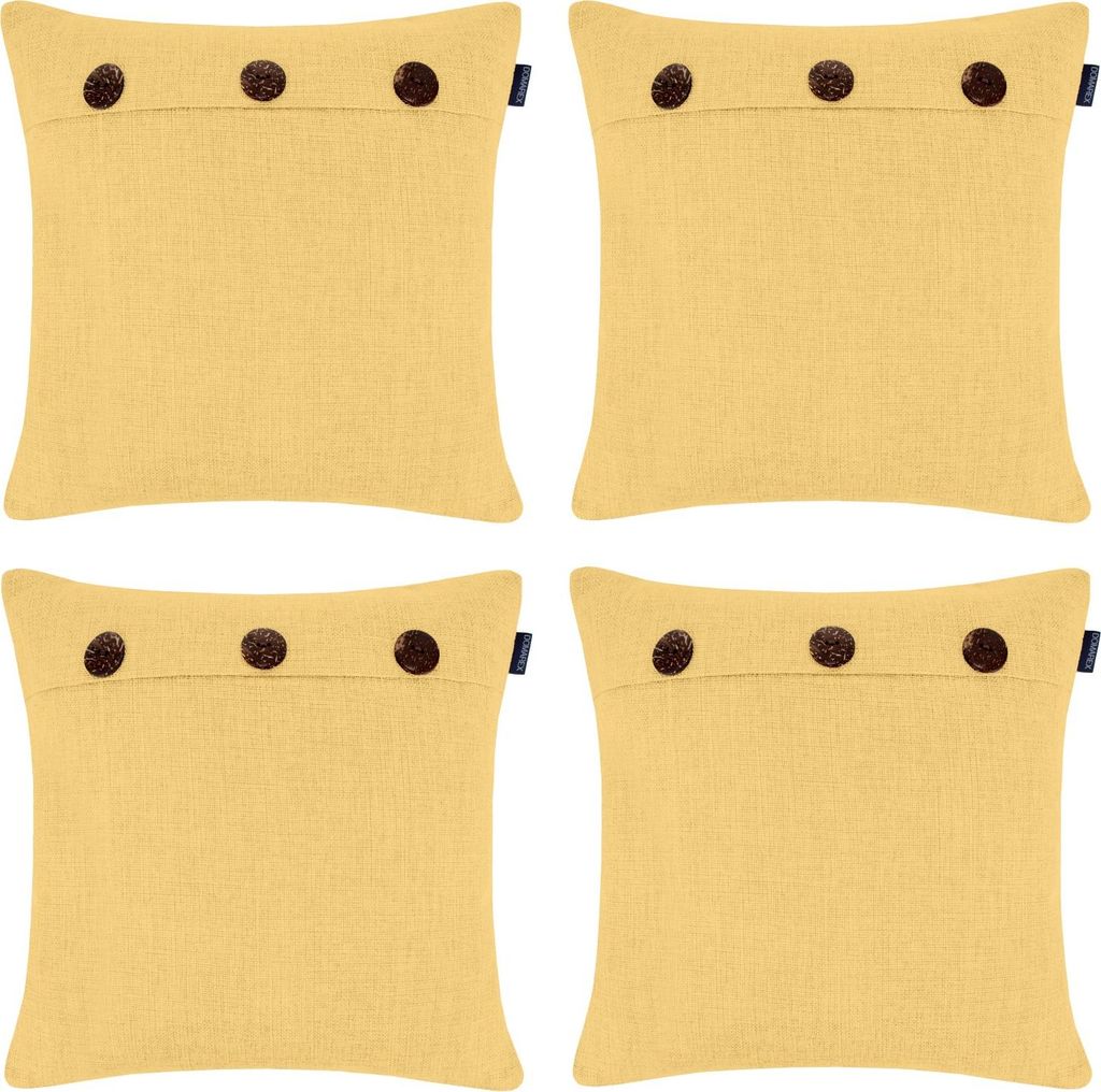 Domarex Kissenhülle 40x40 Vintage Femme mit Knöpfen, Polyester 200g/m², Retro Dekoration & Geschenkidee, 4 Stück, Gelb