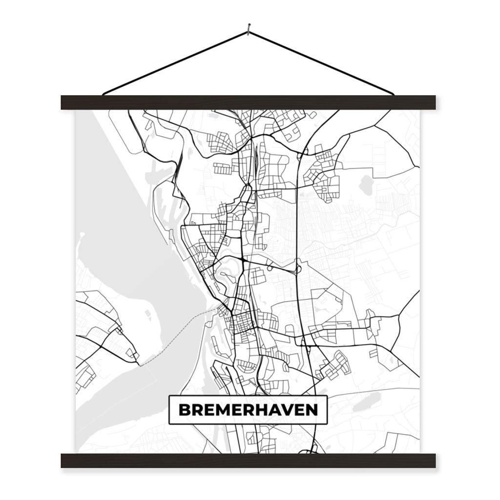 MuchoWow Textilposter Karte - Bremerhaven - Karte - Stadtplan 40x40 cm mit schwarzem Rahmen - Fotos