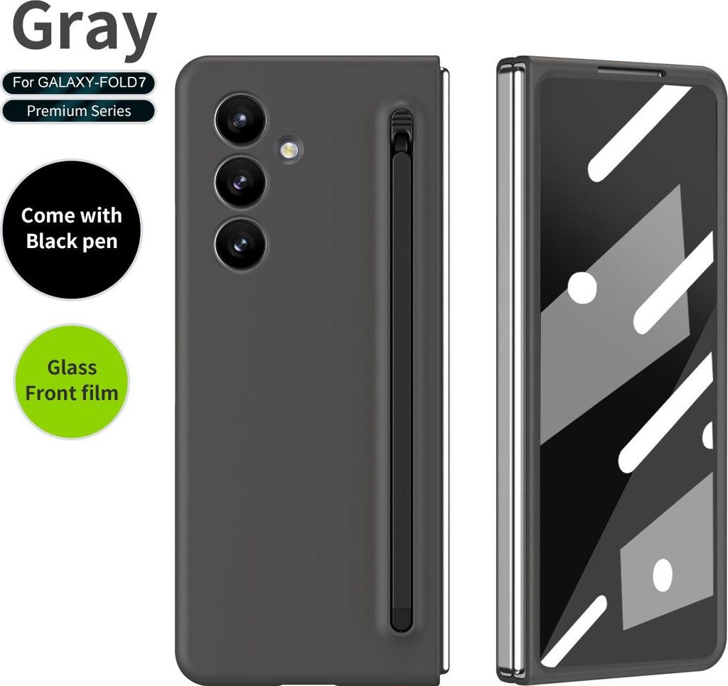 Handyhülle für Samsung Galaxy Z Fold 7 Schlank Stoßfest Kratzfest Schutzhülle mit Eingabestift und Displayschutz Dunkelgrau