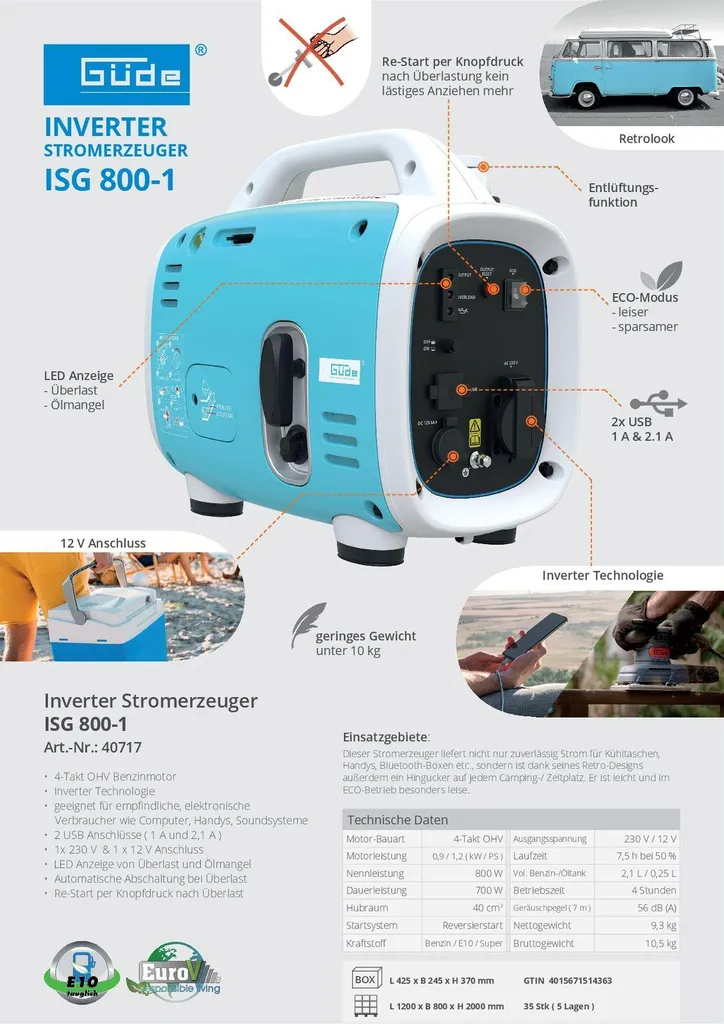 Générateur ISG 800-1 à technologie Inverter - Courant stable et protégé - 10