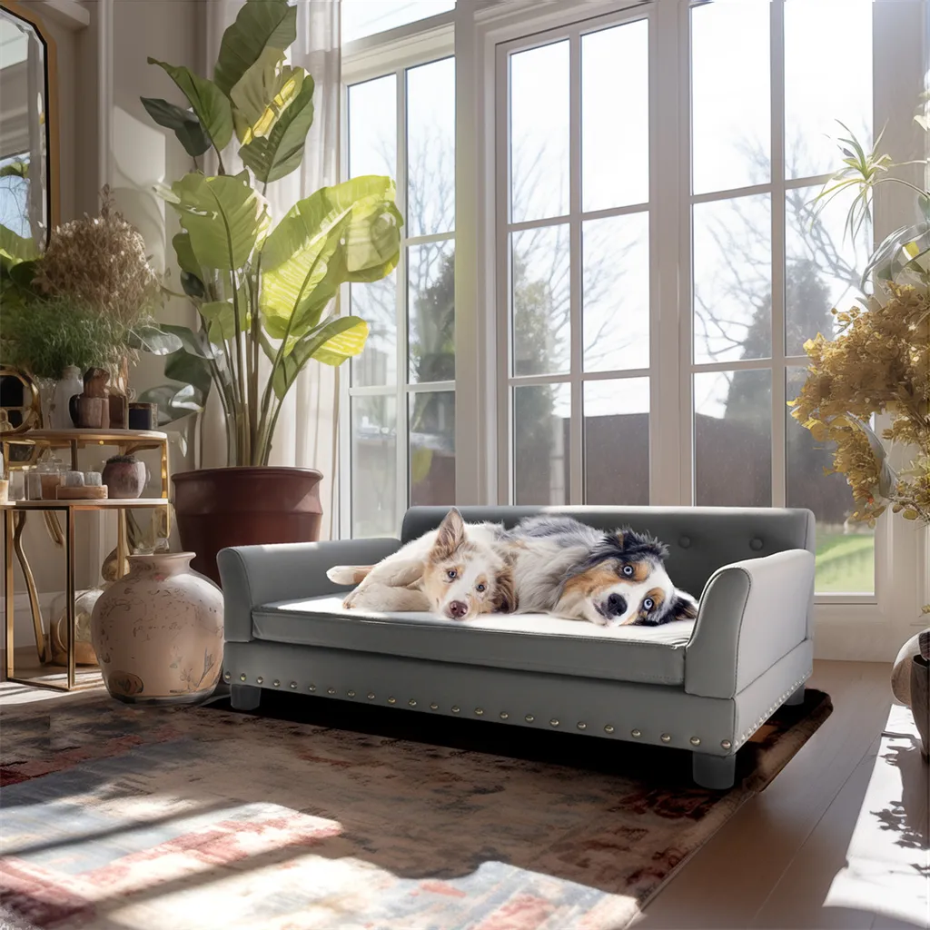 WISFOR Sofa chien 96x72x40cm - Tapis chien dossier surélevé, gris - 6