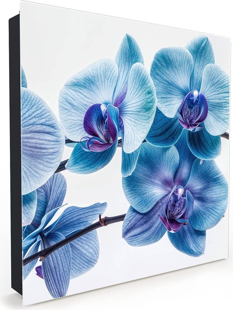 Nachbildung-Schlüsselkasten, Magnetpinnwand und Memoboard mit Glasfront Motiv Blaue Orchideen Blüte
