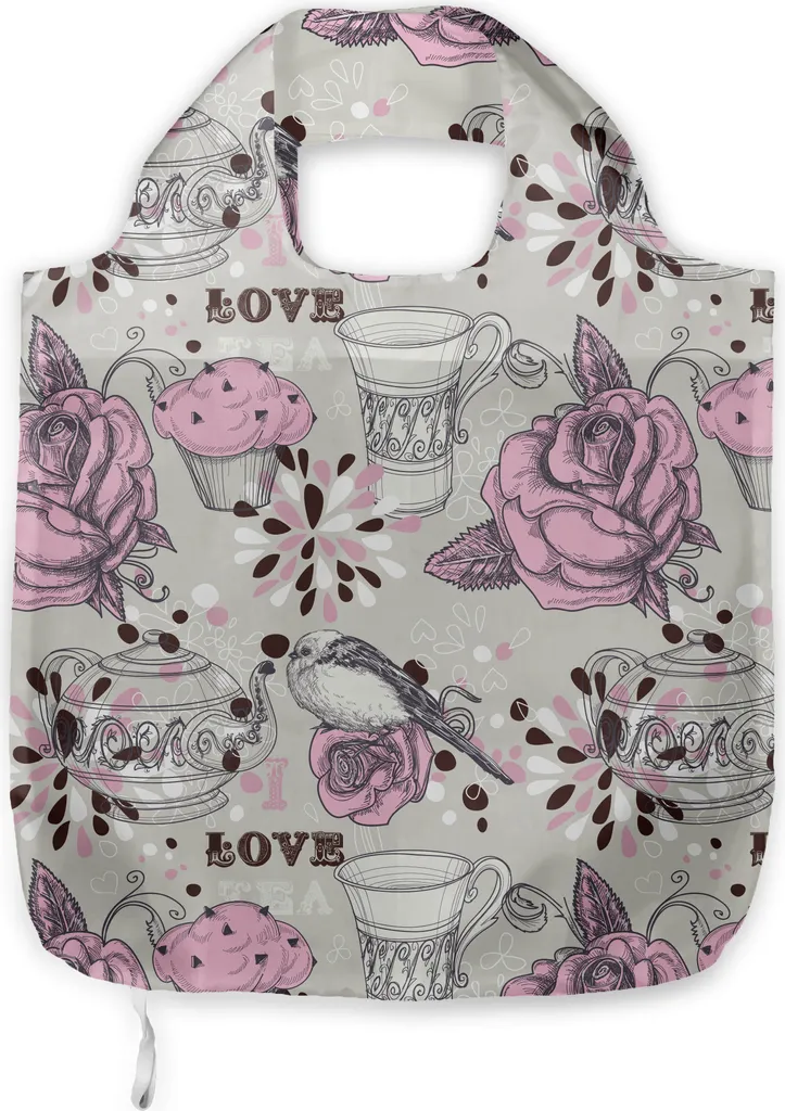 ABAKUHAUS Borsa da tè in tessuto, Romantiche rose e uccellini, Pratiche borse per la spesa di tutti i giorni, Rosa pallido polvere