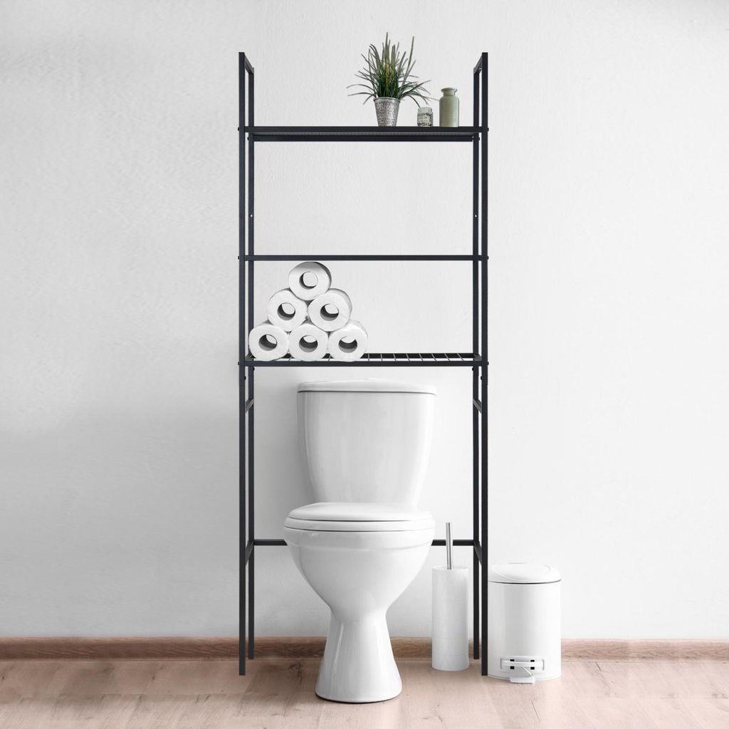 ALZYA Brückenregal B.66 x H.180 x T.22 cm schwarz über Toilette/Waschmaschine
