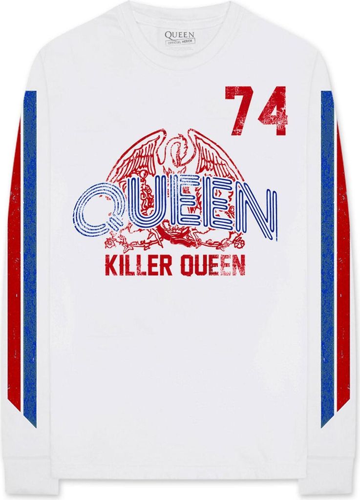 Queen - "Killer Queen ́74" T-Shirt für Herren/Damen Uni Langärmlig RO2085 (XL) (Weiß)