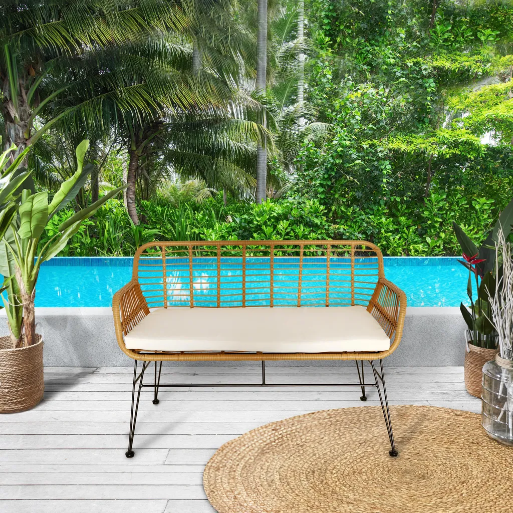 Banc avec coussin de jardin étanche en teck pour terrasse et balcon