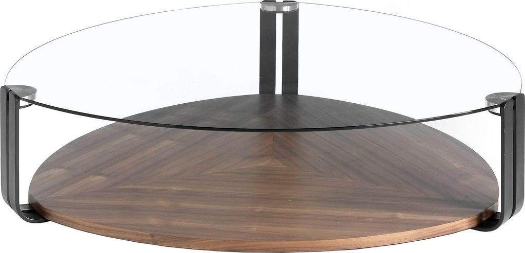 Angel Cerdá Dreieckiger Couchtisch dreieckig gehärtetes Glas, schwarzer Stahl und Nussbaum 2055