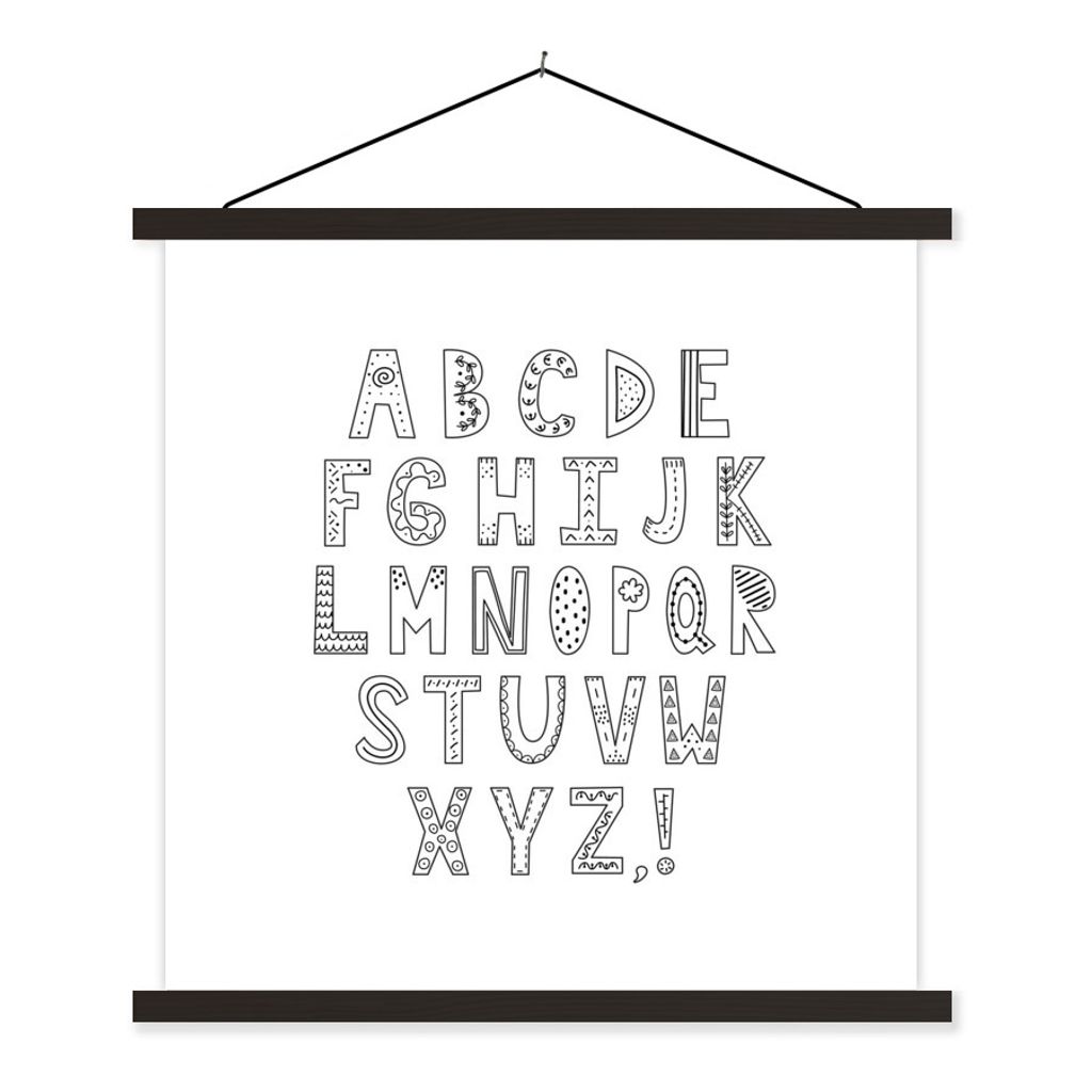 MuchoWow Textilposter Illustration Alphabet mit verzierten Buchstaben schwarz und weiß 40x40 cm mit schwarzem Rahmen - Fotos