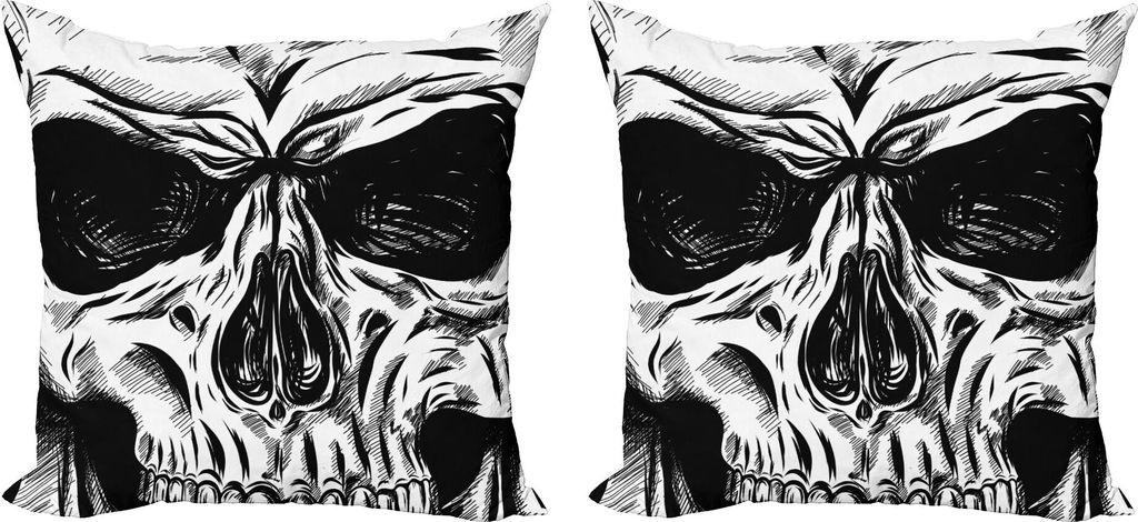 ABAKUHAUS Halloween Kissenbezug Set (2Stück), Gotisches totes Schädel-Gesichts-nahes hohes Skizze-schlechte Anatomie-Skeleton Artsy Illustration,...