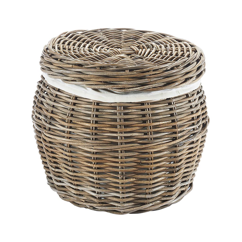 Kobolo Wäschebehälter Aufbewahrungskorb aus Rattan kubu grey mit Stoffeinsatz mit Deckel - Wäschesammler Wäschekorb Korb Laundry bag wash box Sack