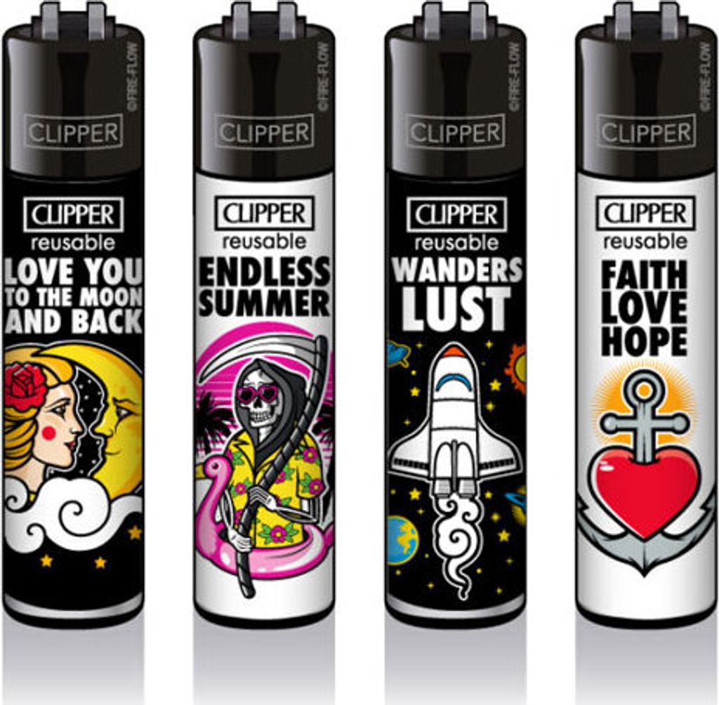 Clipper Reibradfeuerzeuge Slogan #45, 4 Stück