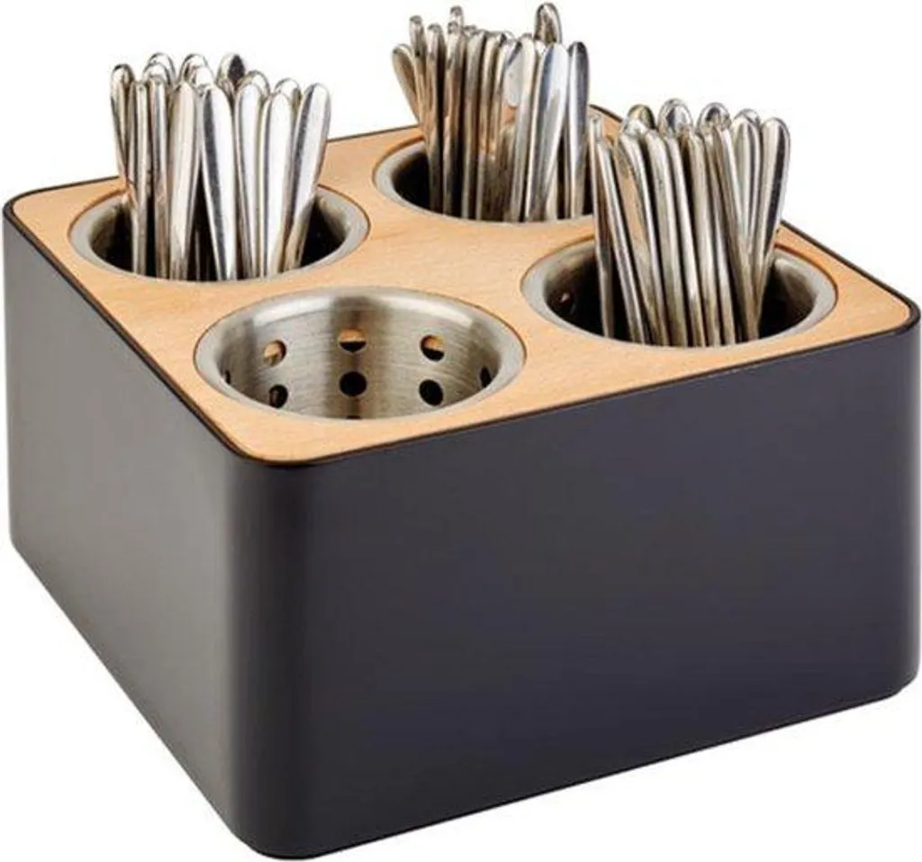 Gagnez de la place avec ce support 4 trous en inox et bois 27 cm noir
