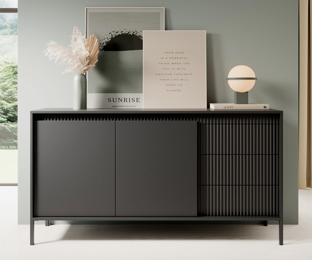AX LIVING Trentinis 153 2T3S Schwarzes Sideboard, 153,5 cm Produktbild 