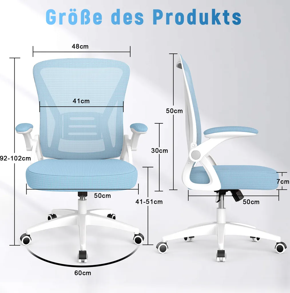 Fauteuil de bureau pour télétravail, chaise ergonomique bleue gain de place - 4
