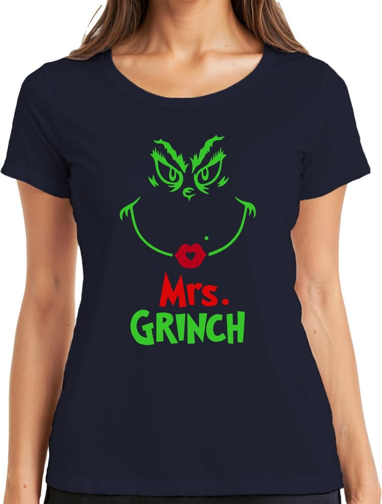 Mrs. GRINCH Weihnachten Lustig Weihnachtsfrau Grinch Geschenk Damen T-Shirt, Navy, M