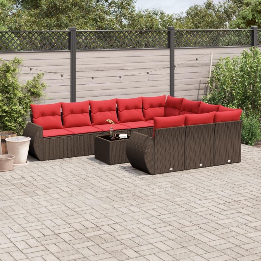 Maison Exclusive - 11-teiliges Gartensofa-Set mit Kissen, braun, Polyrattan