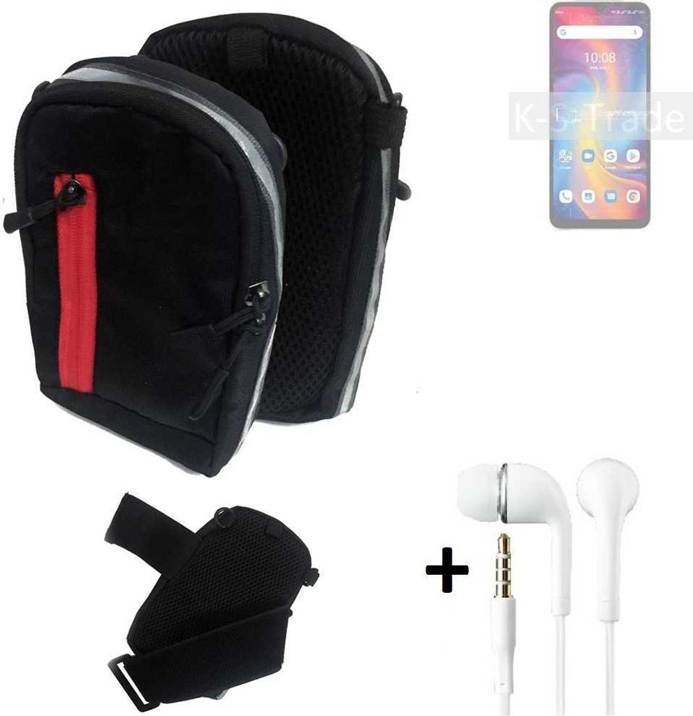 K-S-Trade Outdoor Gürteltasche Holster Umhängetasche + Kopfhörer kompatibel mit UMIDIGI A13 Pro schwarz Handy Tasche Case travelbag Schutzhülle