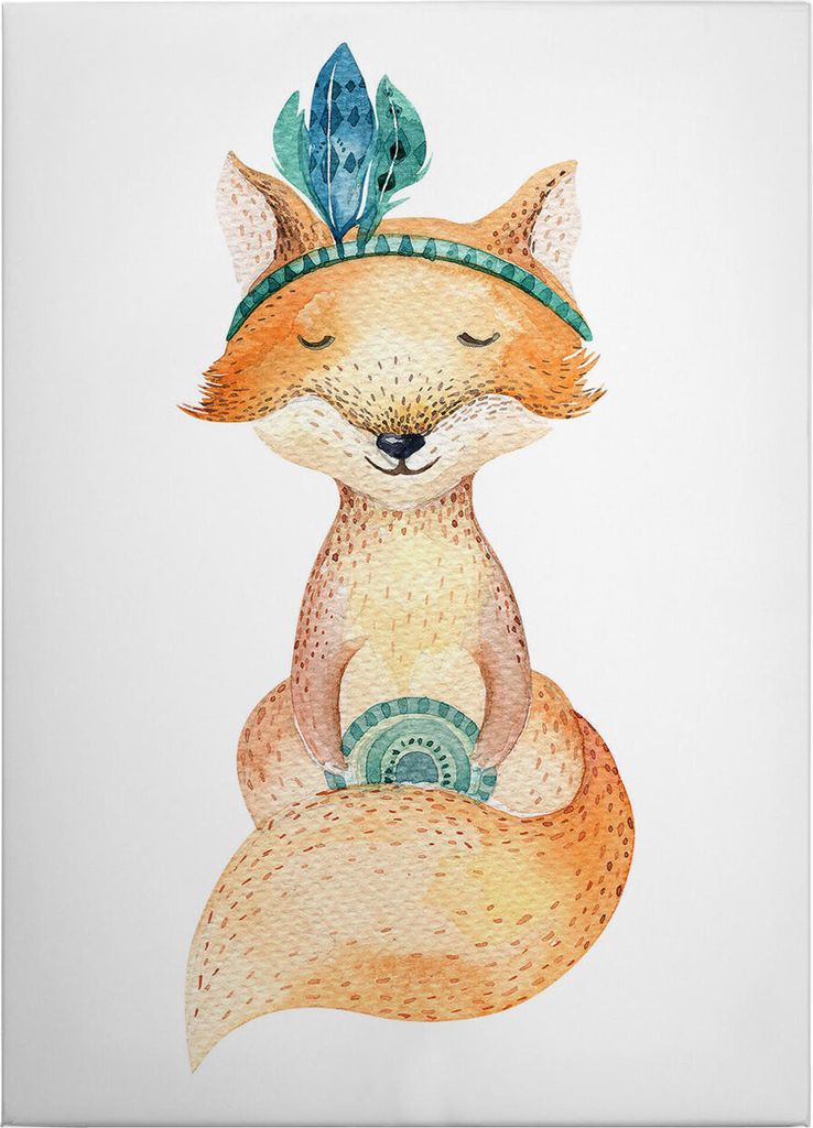 Leinwandbild Kinder 70 x 50 cm - Wandbild Braun Weiß - Keilrahmen Tiere Fuchs Wohnzimmerdeko Wanddeko Wandgemälde