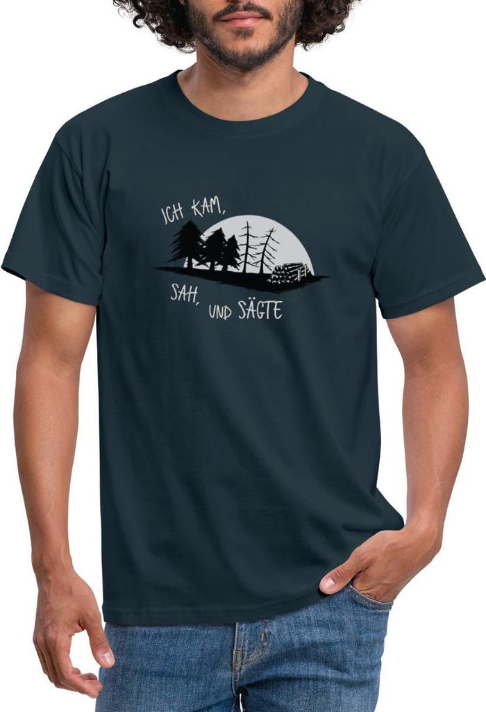 Spreadshirt Ich Kam Sah Und Sägte Forstwirt Spruch Männer T-Shirt, XXL, Navy