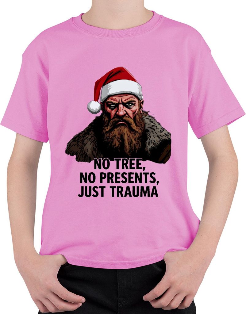 Grimmiger Weihnachtsmann Bart No Tree No Presents Just Trauma Uni Kinder T-Shirt, Pink, 116