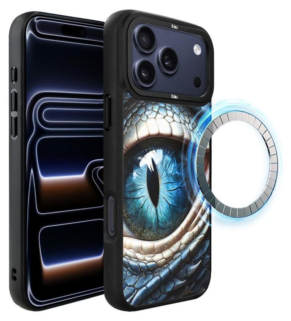 Schutzhülle für das iPhone 17 Pro Max, MagSafe-kompatibel, mattschwarze Seiten, Das blaue Auge des Drachen