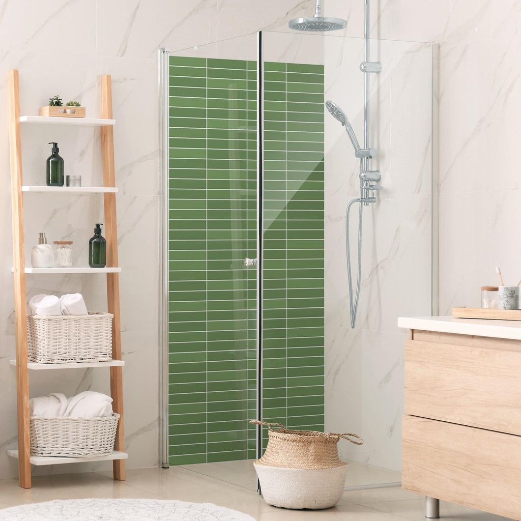 Duschrückwand mit Motiv selbstklebend - 0.35 mm Wandpaneel wasserfest Design grün Fliesenoptik Unifarben Badrückwand fugenlos Smart matt 80x190 cm