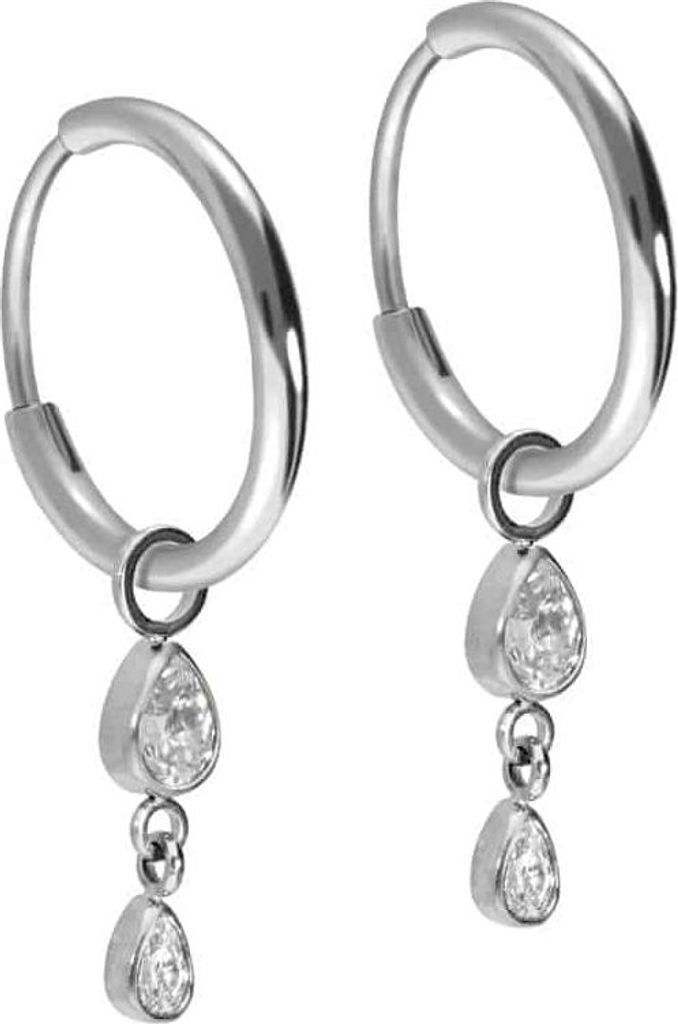 Titan Ohrclicker Creolen 2 KRISTALLTROPFEN Silber Innendurchmesser: 12mm + Designstärke: 1,6mm + Designgröße: 3,5 x 15mm