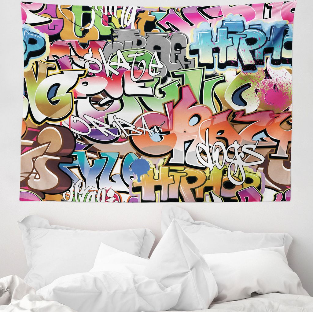 ABAKUHAUS urban Graffiti Wandteppich, Blockbuster Schlagwörter aus Weiches Mikrofaser Stoff Waschbar ohne Verblassen Digitaldruck, 150 x 110 cm, M...