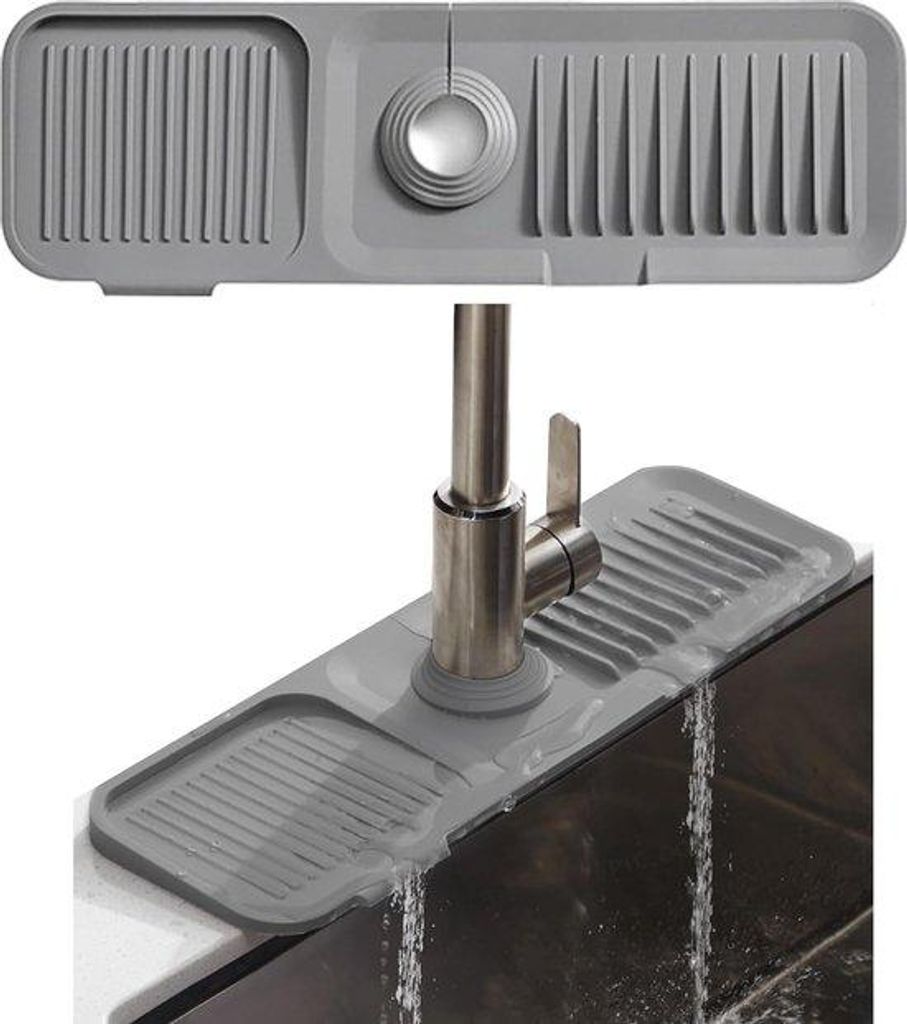 Silikon-Rutschmatte für Kranen im Durchmesser von 3,5-6cm mit Handbedienung, Spülbecken- und Badewannenschutz, 45x14cm, anthrazitgrau