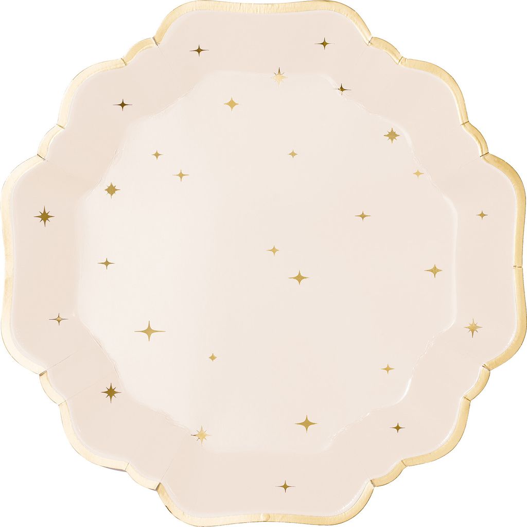 Pappteller 21cm mit Goldrand und Sternen 6er Set Creme / Produktbild 