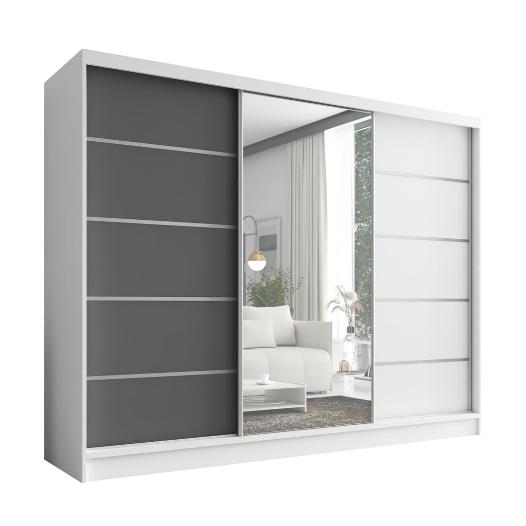 Schwebetürenschrank, 3-türig Schrank 200 cm mit Spiegel Produktbild 