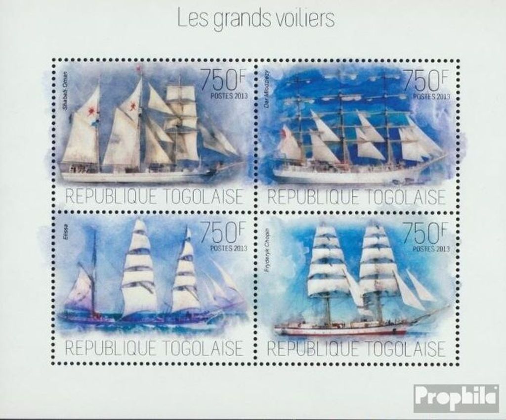 Briefmarken Togo 2013 Mi 5346-5349 Kleinbogen (kompl. Ausgabe) postfrisch Segelschiffe